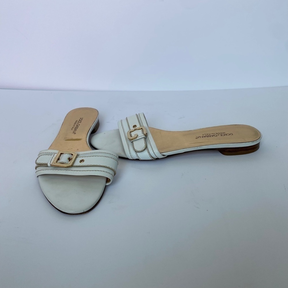 DOLCE & Gabbana White Leather Slides - Picture 2 of 4